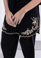 Amani ZARIAH BLACK COTTON LAWN COORD WITH TULIP HEM SHALWAR Women 2pcs