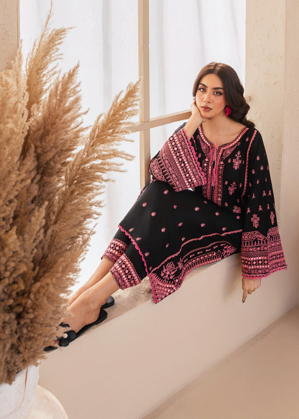 Tehzeeb Libas BLACK ROSE EMBROIDERED Women 2pcs