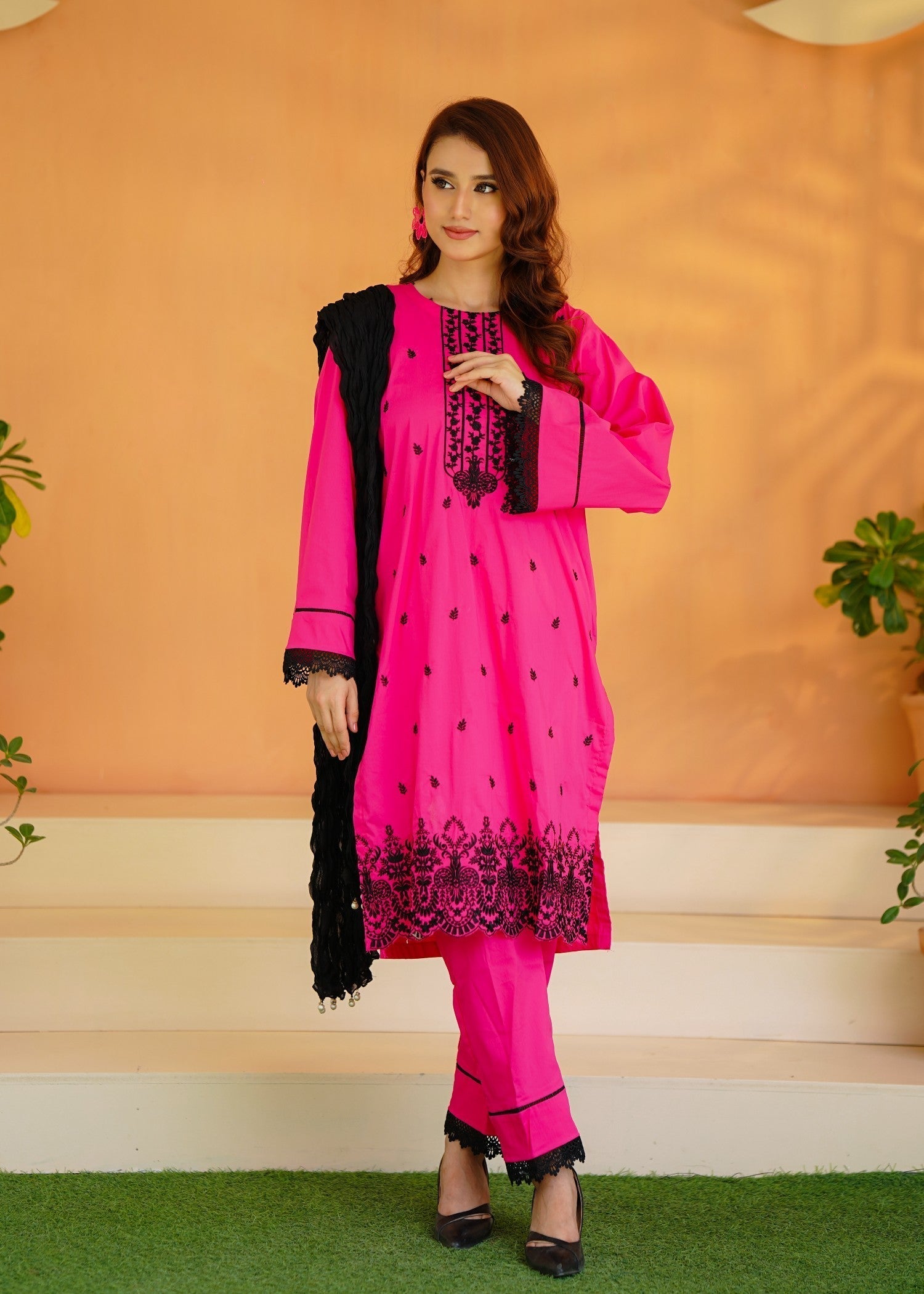 Namal Zara Ltd Embroidered Lawn Dress – Shocking Pink Charm Women 3pcs