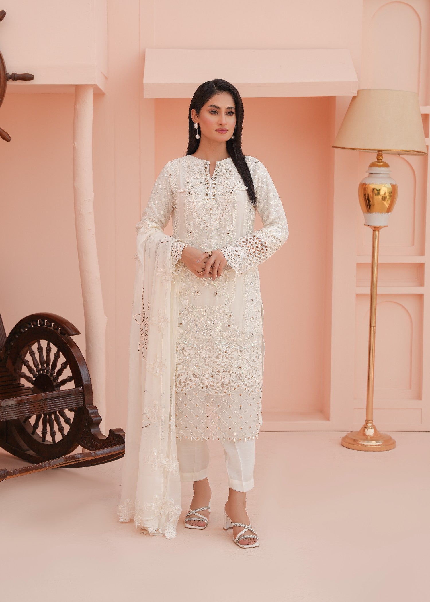 Designer Rack luxury chiffon white Women 3pcs