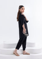 Amani ZARIAH BLACK COTTON LAWN COORD WITH TULIP HEM SHALWAR Women 2pcs