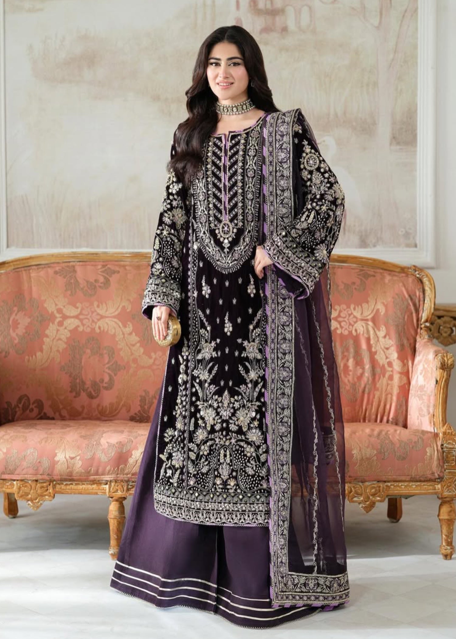 Suits By Sadia Plum velvet aneelas Women 4pcs