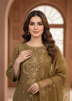 MMG Garments NAIRA| ORGANZA NET KURTA SET GOLDEN BROWN MMG 1048 Women 3pcs