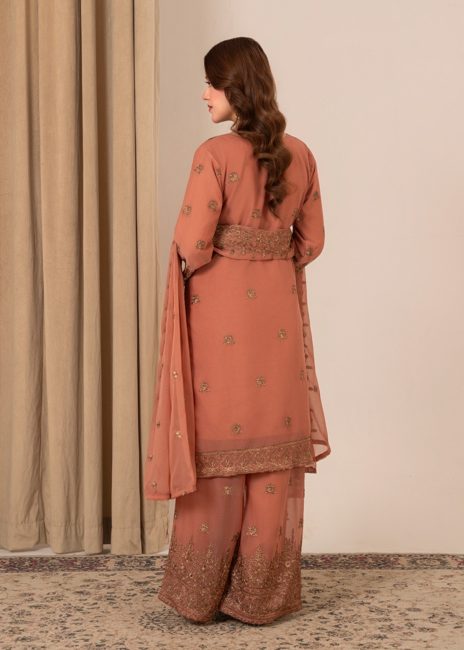 Four Season Boutique YUMNA PLAZZO PEACH PINK Women 3pcs