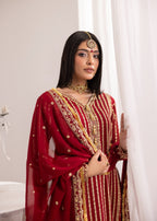 Alyssa MAROON CHIFFON SUIT ALL908 Women 3pcs