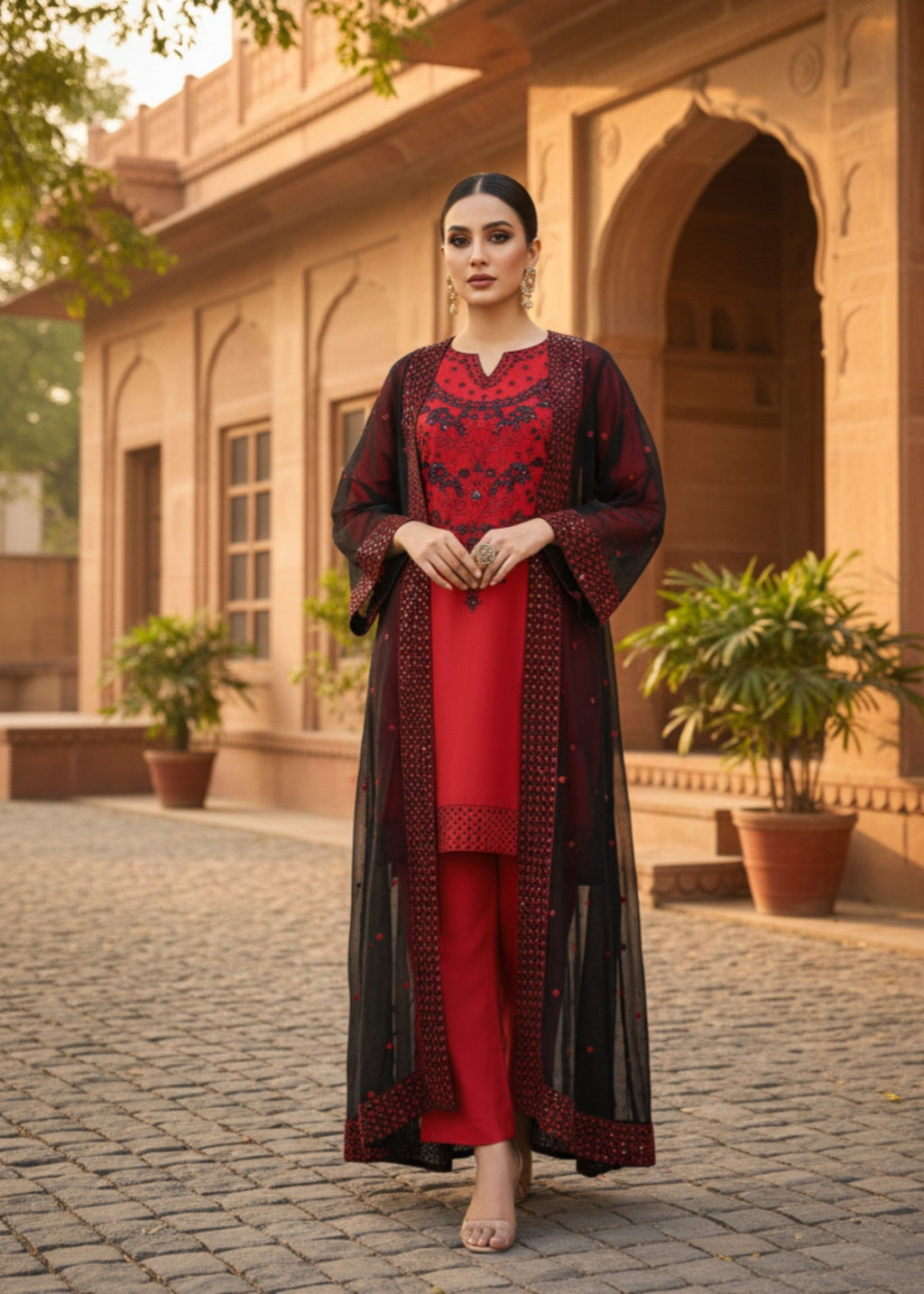 MMG Garments NAYELAH| EMBROIDERED GOWN SET RED MMG 1089 Women 4pcs