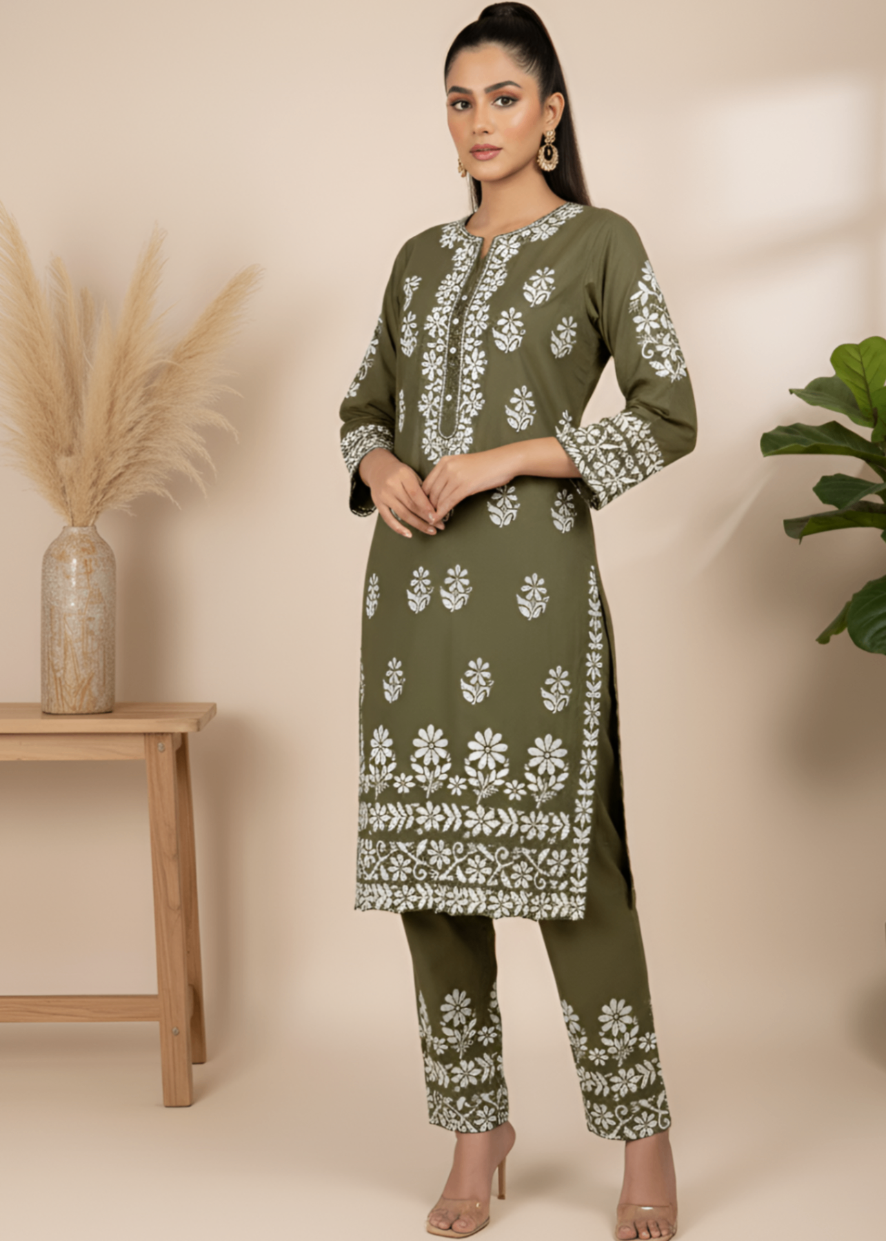 Anabya Garments Olive Emb Women 2pcs