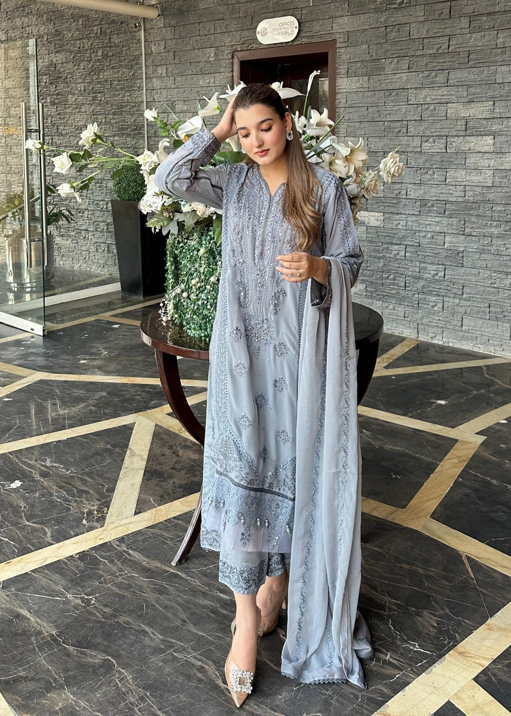 Pehnawa By Bin Akram’s Grey Mist Pret | Chiffon Kurta set Women 3pcs