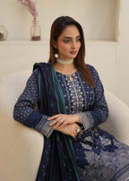 Designer Rack Digital print embraided Dhanak blue Women 3pcs