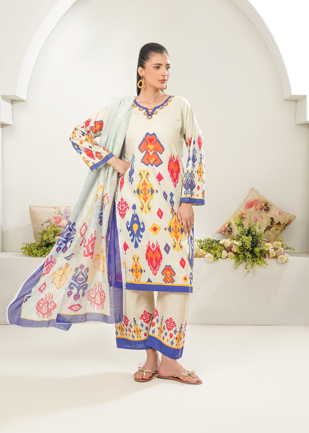 Elara Official Lvory IKAT Women 3pcs