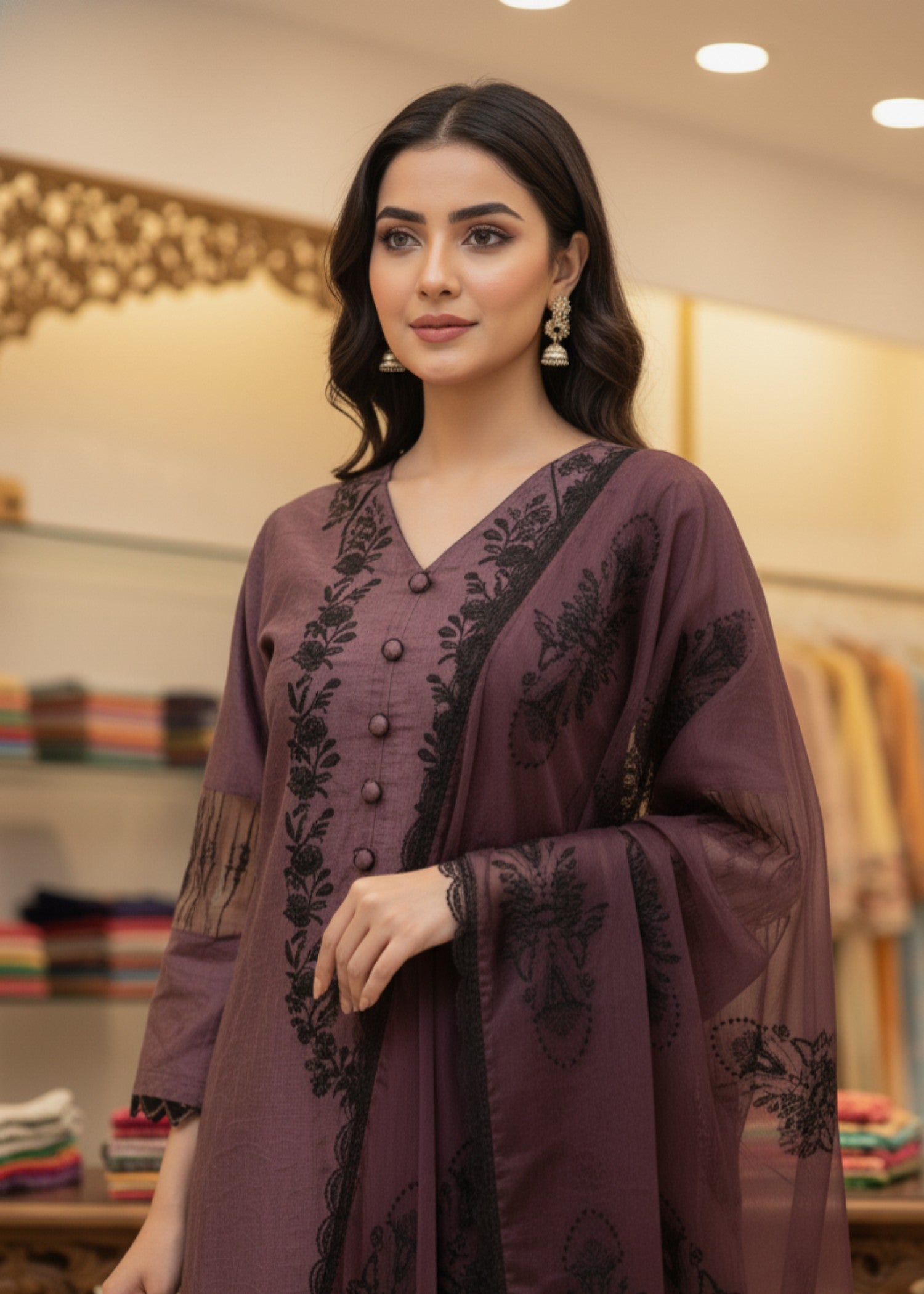 MMG Garments MEHERBANO| POLY VISCOSE CHIKANKARI EMBROIDERED SUIT MAUVE MMG 973 Women 3pcs