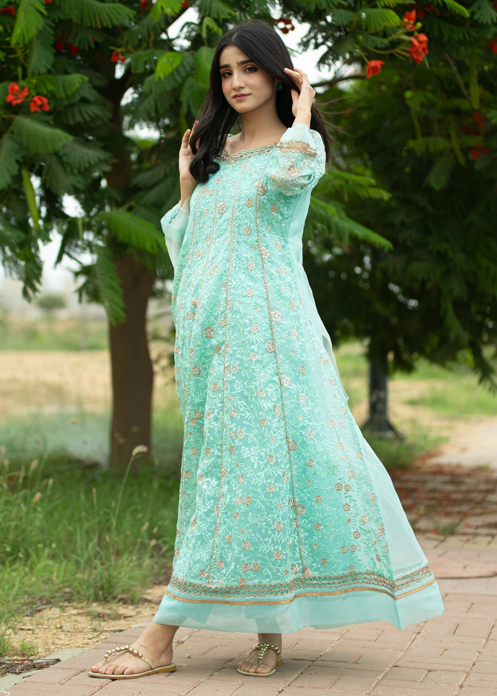 Hayati Collections _ Organza Embroidery _ Aqua Women 3pcs