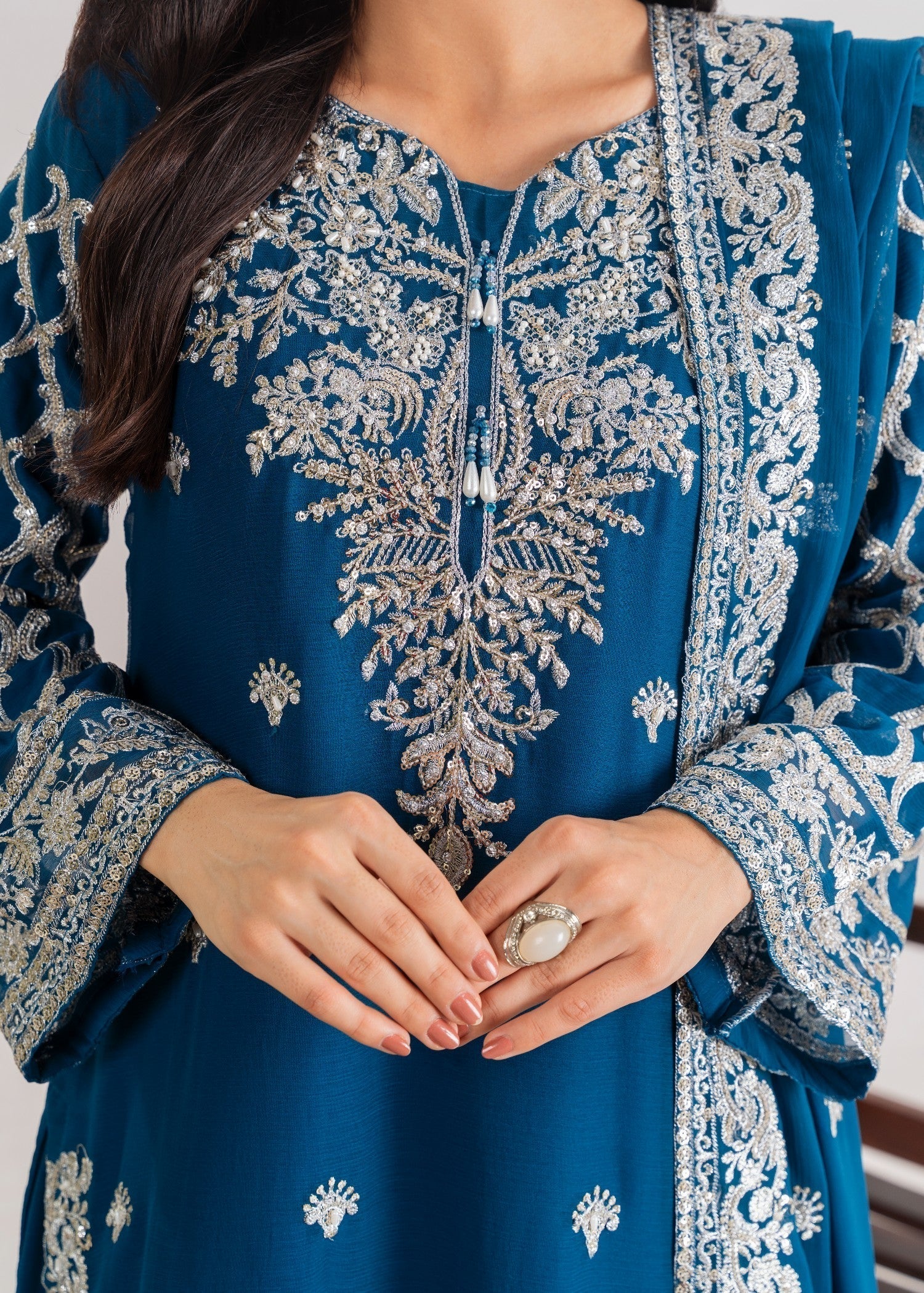 Four Season Boutique MEHERBAAN TEAL BLUE Women 3pcs