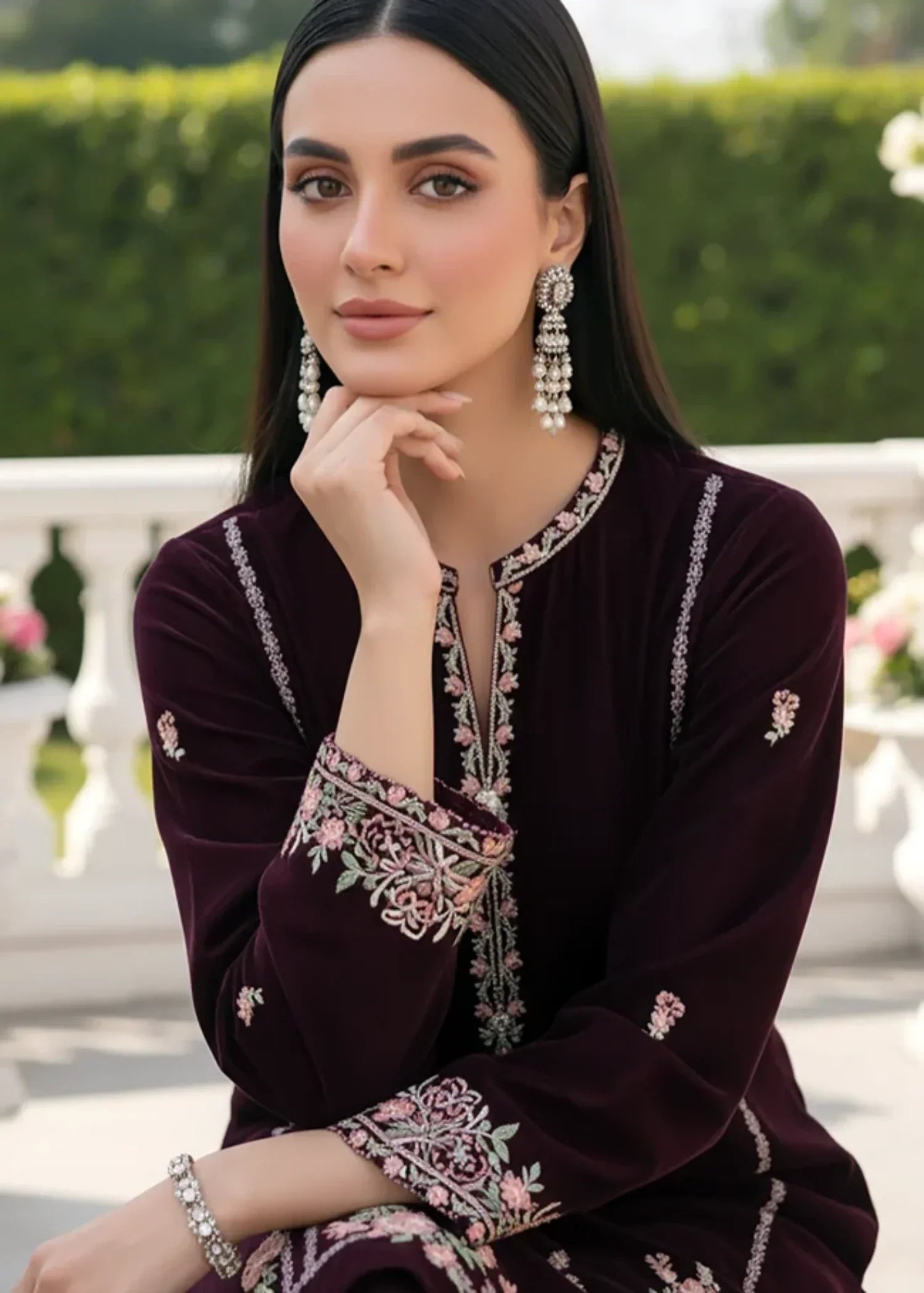 Lakhany Ready to wear Embroidered Velvet Shirt (LG UB 0251 W EMB 1P) Women 1pcs