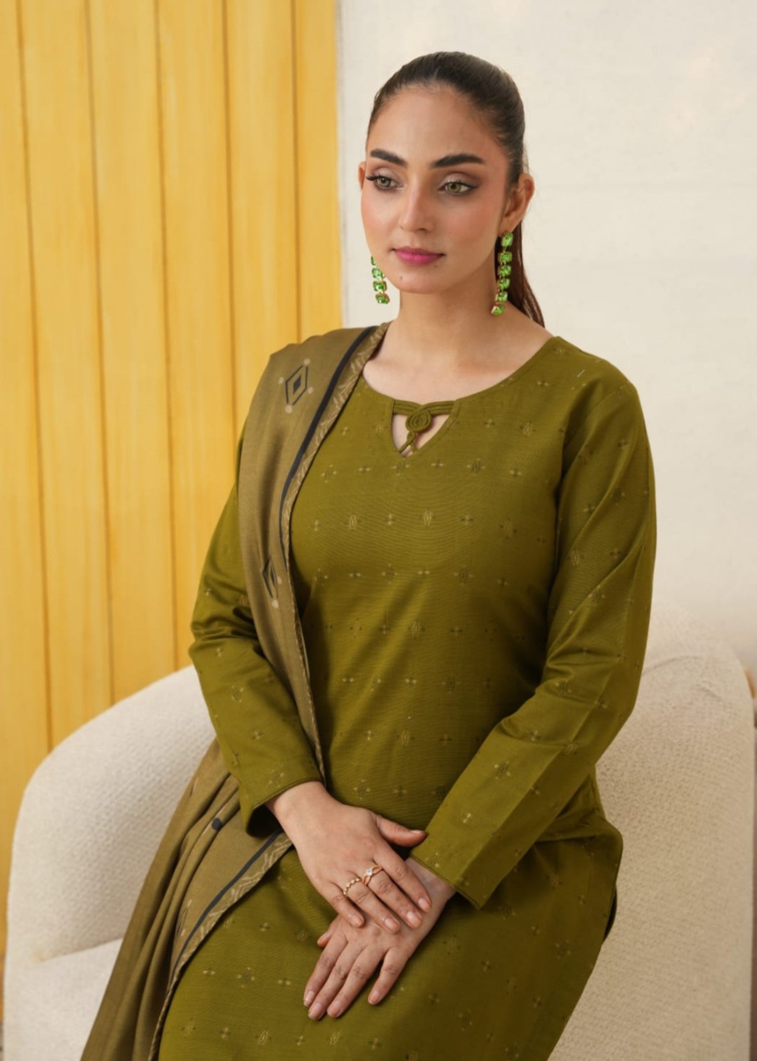 Designer Rack khadar jaccard olive green Women 3pcs