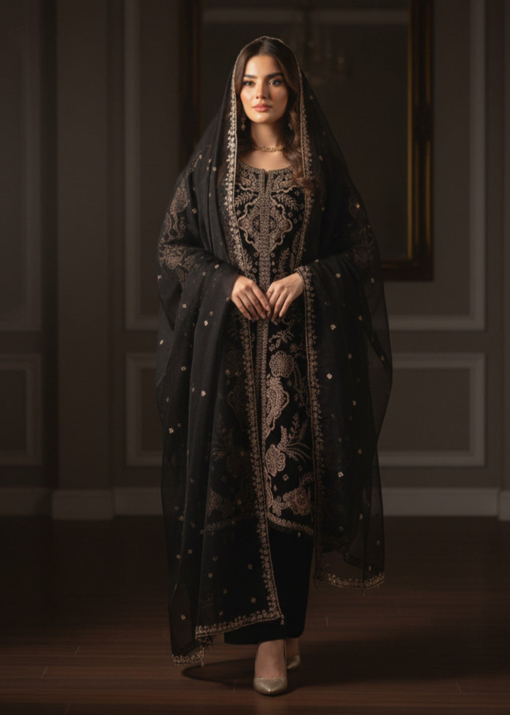 Pehnawa By Bin Akram’s Black Regalia | Embroidered Velvet Women 3pcs