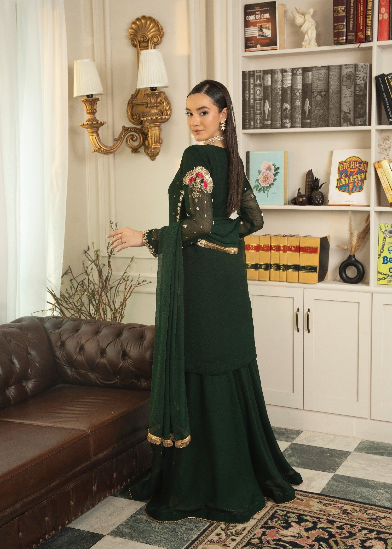 Maira Fashion Bottle green Sharara Women 3pcs