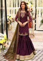 Suits By Sadia Gharara plum chiffon Women 3pcs