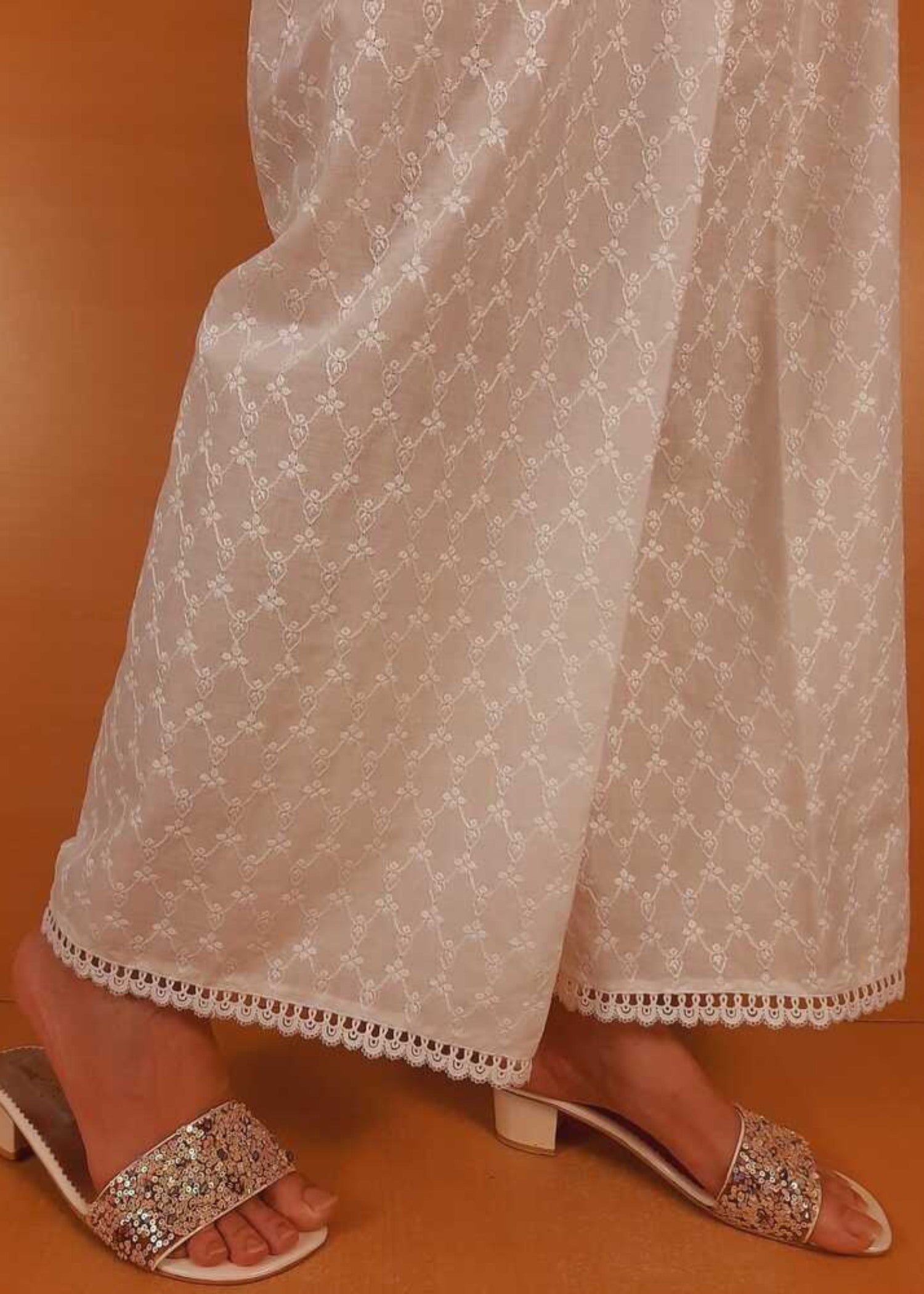 Zardi Chikankari Embroided Palazzo White ZT231 Women 1pcs