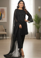 MMG Garments ZAR E HUSN| CHIFFON EMB LAYERED FROCK BLACK MMG 906 Women 3pcs