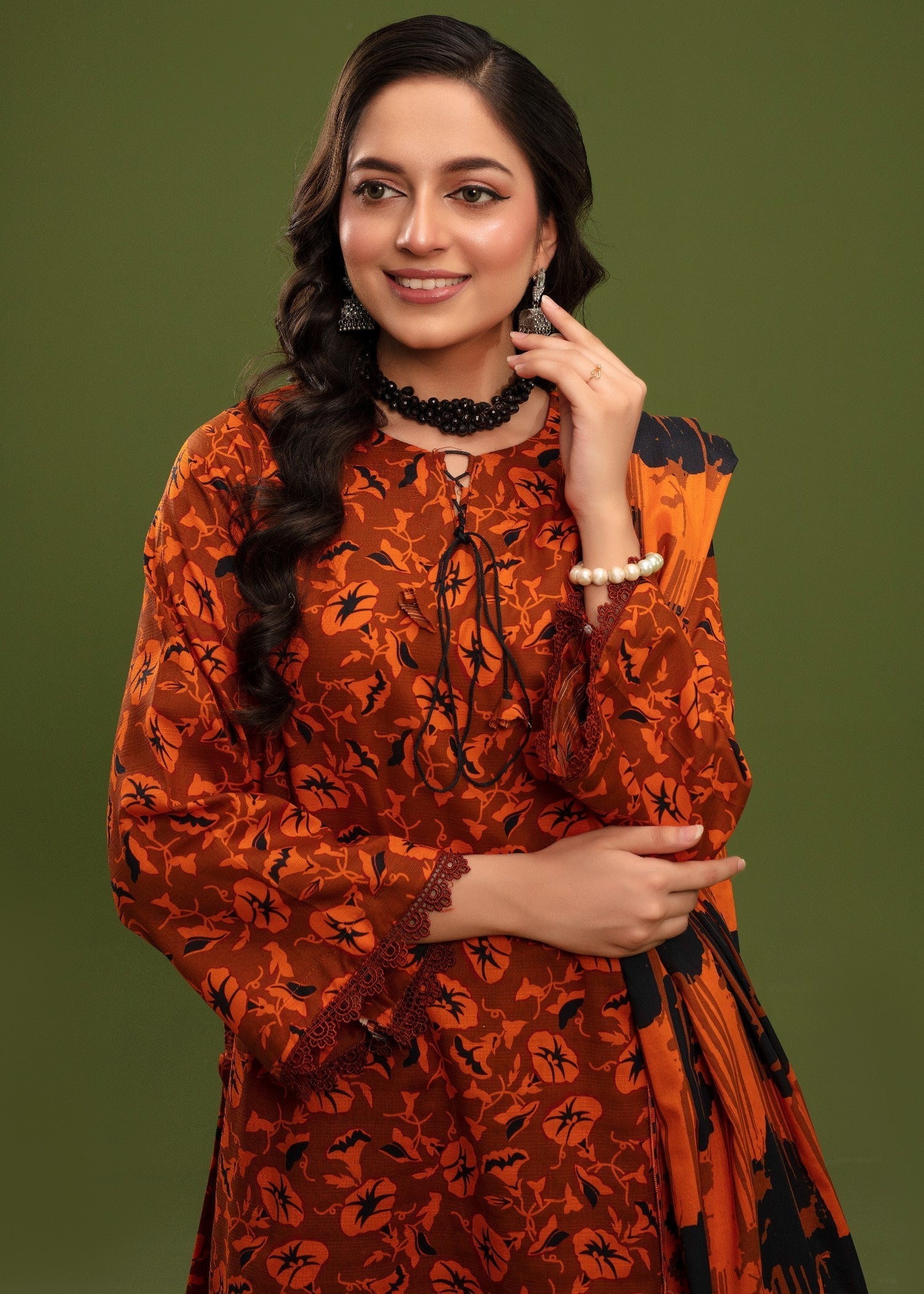 Ayeza Collection Orange Kurta Set D#8 Women 3pcs