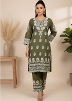 Anabya Garments Olive Emb Women 2pcs