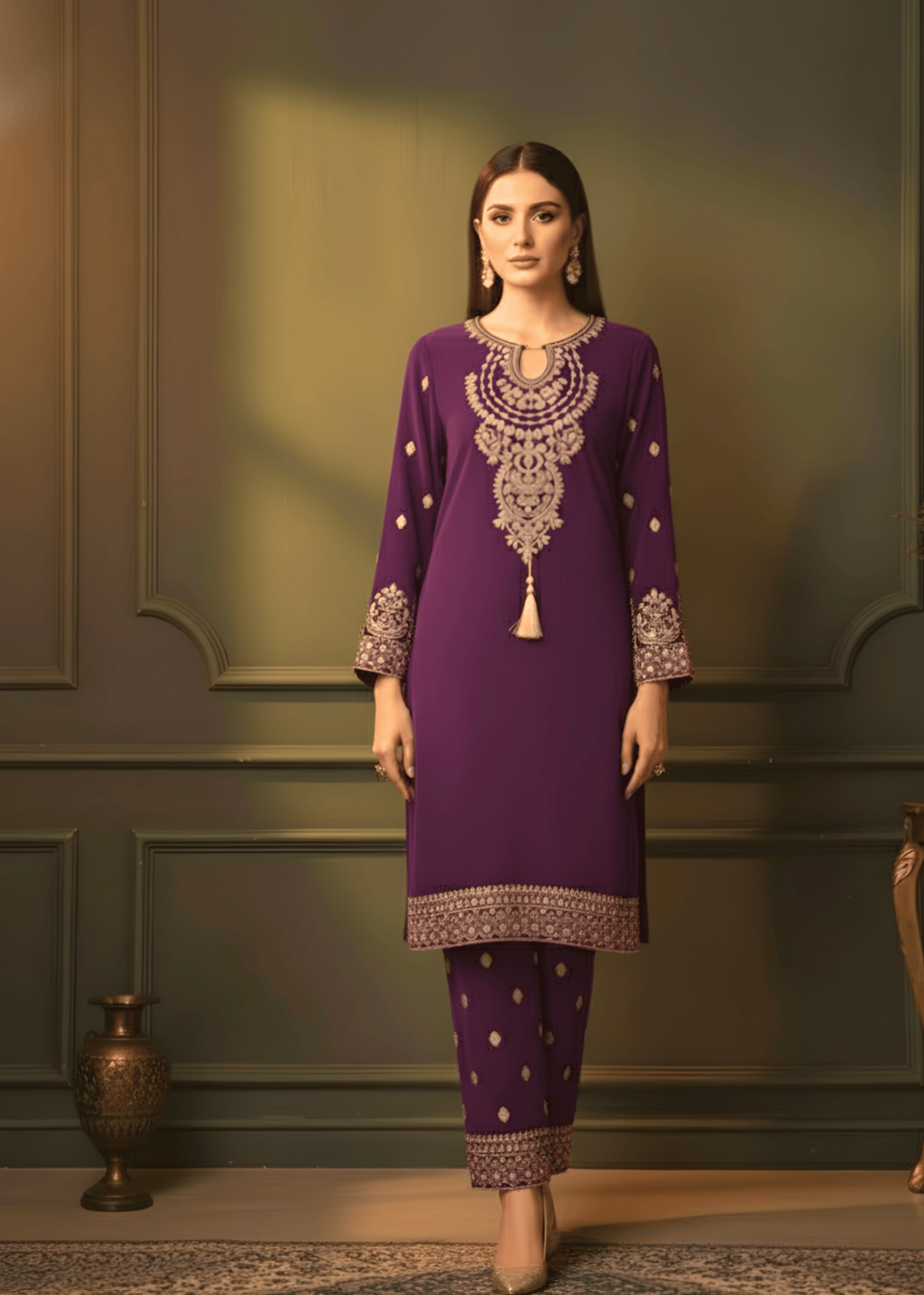 Sutar Purple Velvet Luxe Embroidered Set Women 2pcs