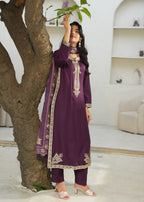 Designer Rack Dhanak embraided purple Women 3pcs