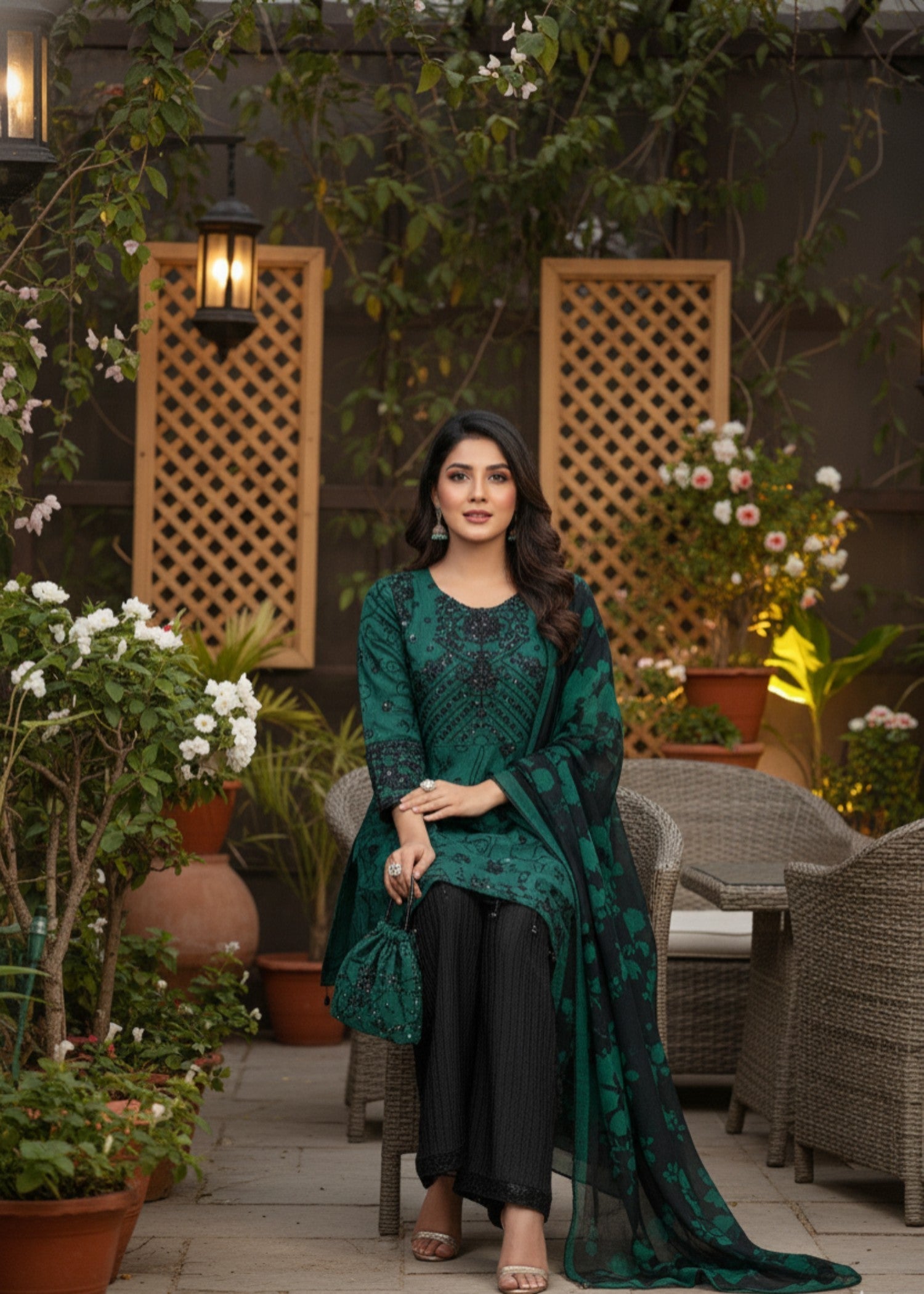 MMG Garments ZAREENAH|BLACK QUOTA ORGANZA EMB FROCK SEA GREEN MMG 896 Women 4pcs