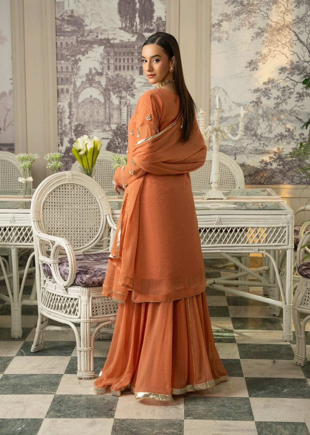 Maira Fashion Rust Orange Sharara Women 4pcs