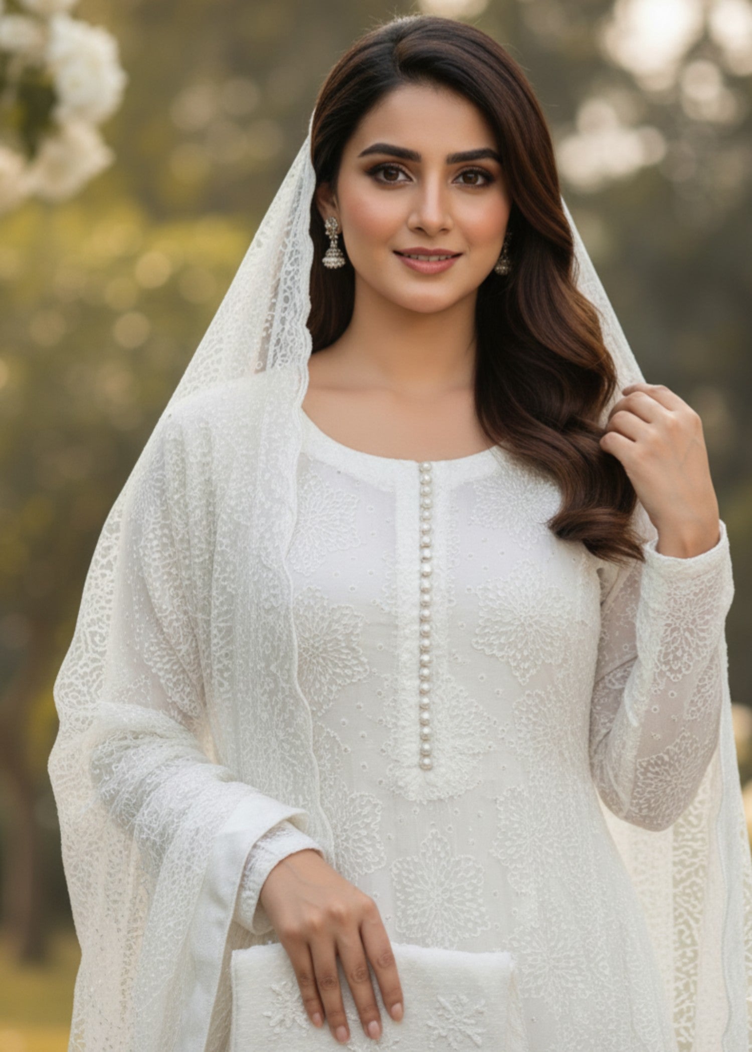 MMG Garments WHITE NOOR|ORGANZA NET EMBROIDERED MAXI Women 3pcs