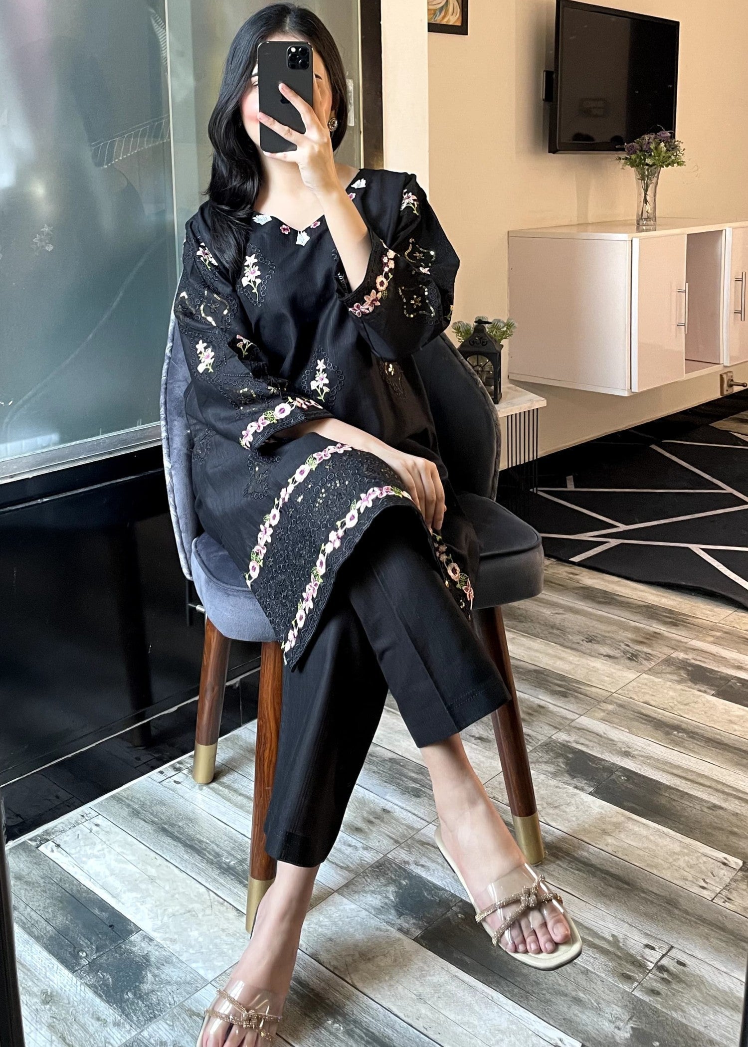 Tehzeeb Libas NOIR BLOOM BLACK Women 2pcs