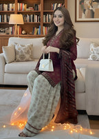 Gulposh Chunri Mehroon (Digital Print with Farshi Shalwar) Women 3pcs