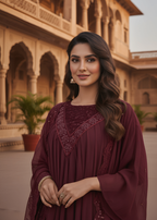 MMG Garments MAHIRA| CHIFFON EMBROIDERED FROCK MAROON MMG 1064 Women 3pcs
