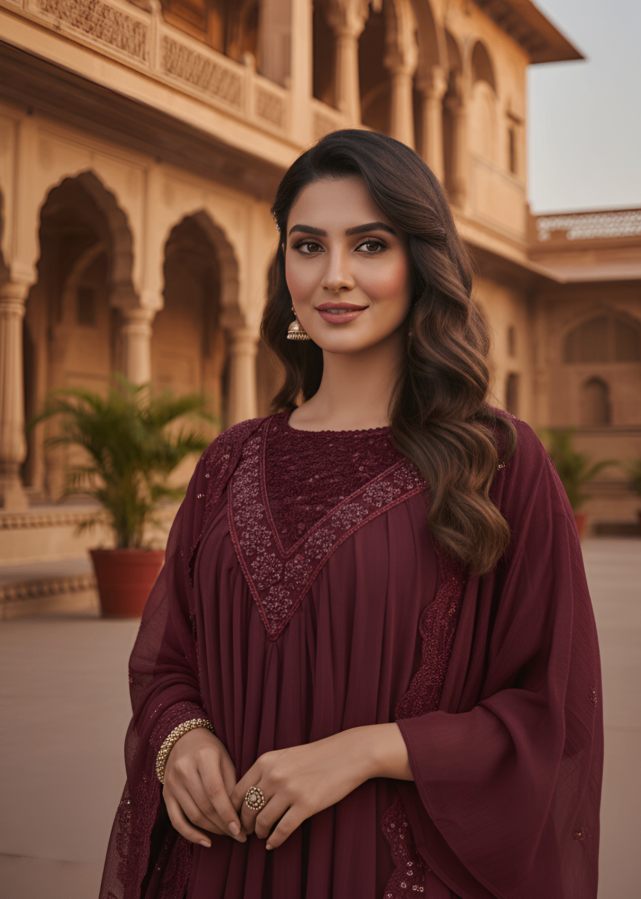 MMG Garments MAHIRA| CHIFFON EMBROIDERED FROCK MAROON MMG 1064 Women 3pcs