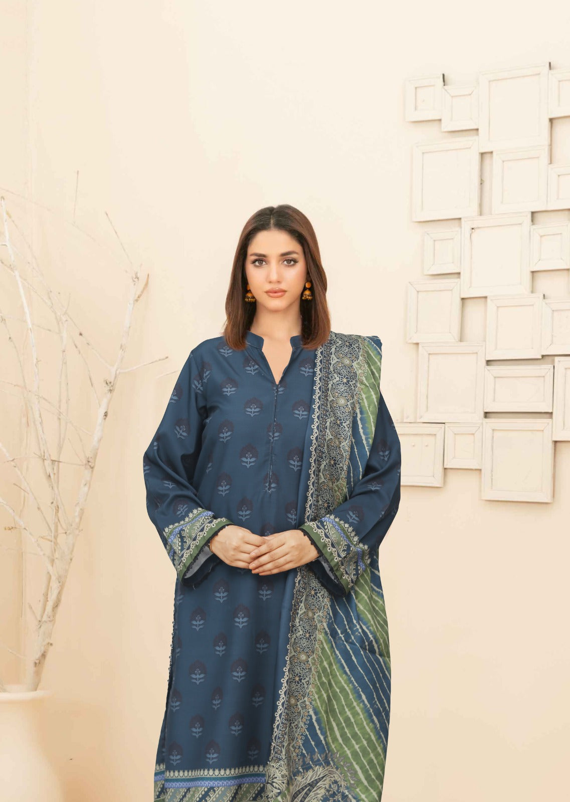 Meherma Ethnic Twilight Blue Printed Winter Suit Women 3pcs