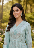 MMG Garments ZARIYA|KHADDI NET EMBROIDERED FROCK POWDER BLUE MMG 1076 Women 3pcs