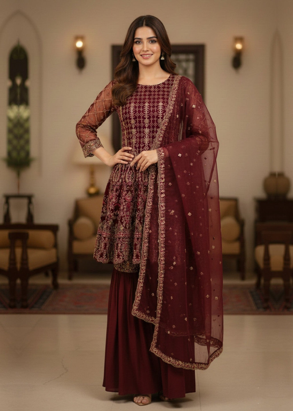 Diara Couture NAINA US 528 MAROON Women 3pcs