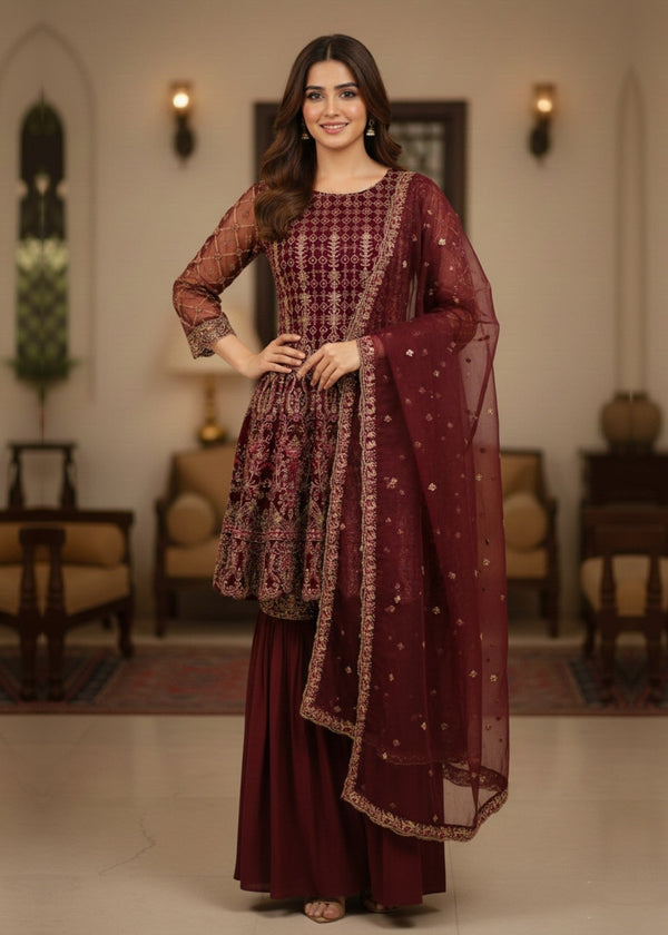 Diara Couture NAINA US 528 MAROON Women 3pcs