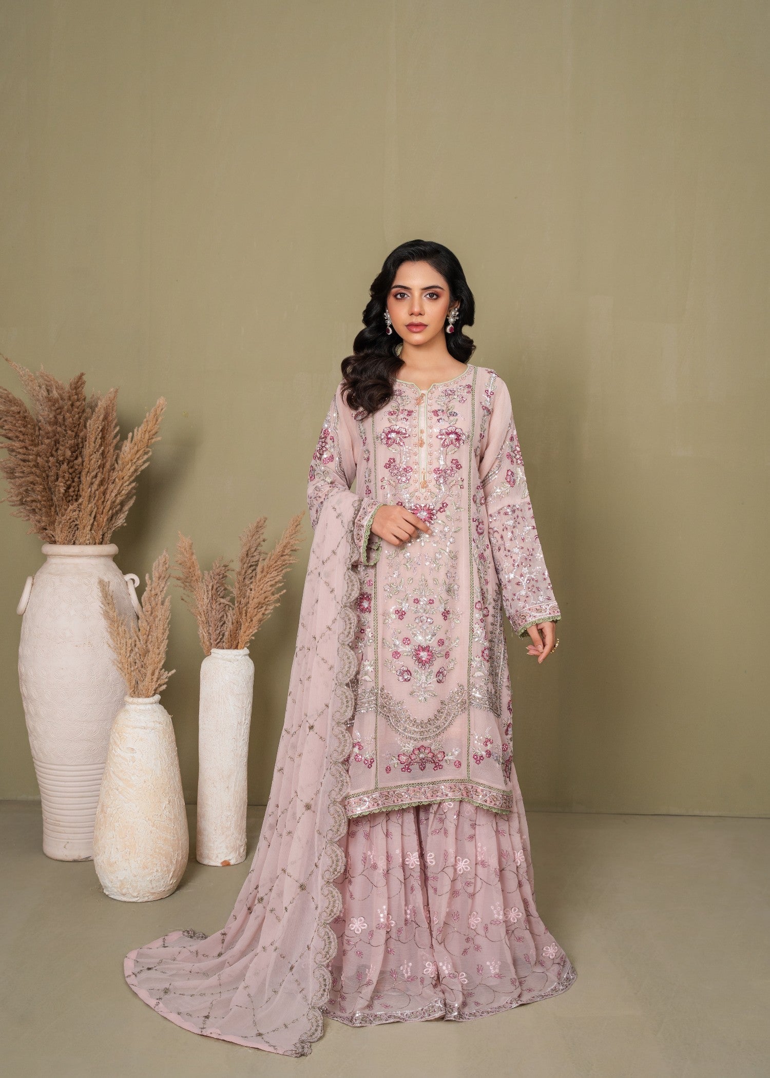 Pehnawa Fashion Dilnoor Pink chiffon Women 3pcs