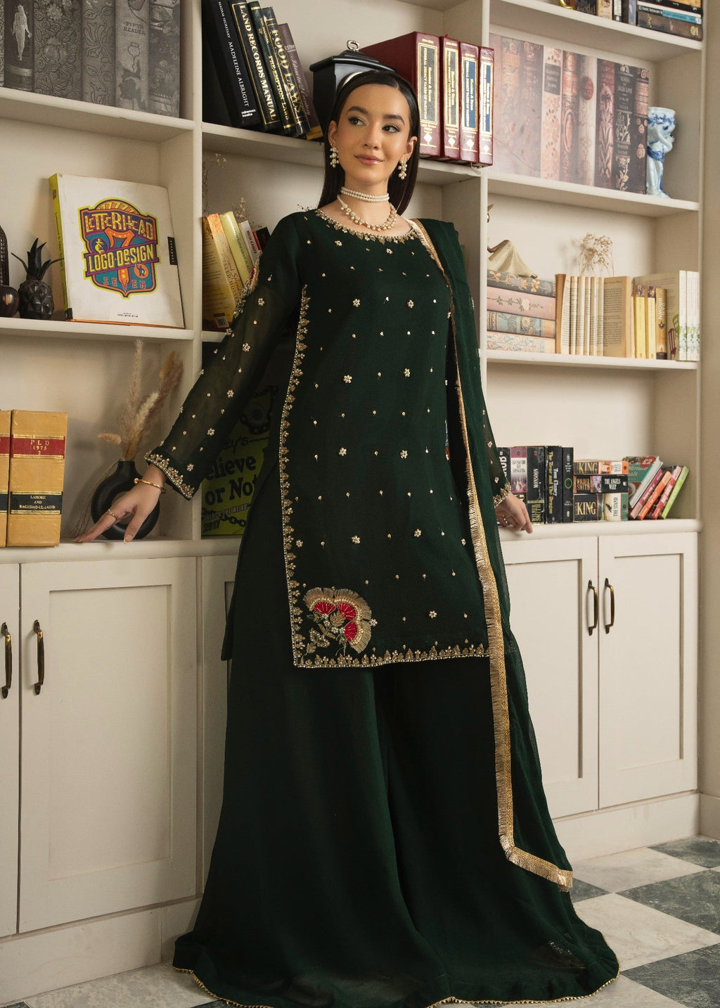 Maira Fashion Bottle green Sharara Women 3pcs