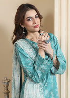 Jazayn Dark Cyan Digital Printed Suit (CL 8A25) Women 3pcs