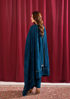 Yolo Pret Alpine Velvet Tilla Embroidered with Velvet Shawl Teal AFP A25 0001 Women 3pcs