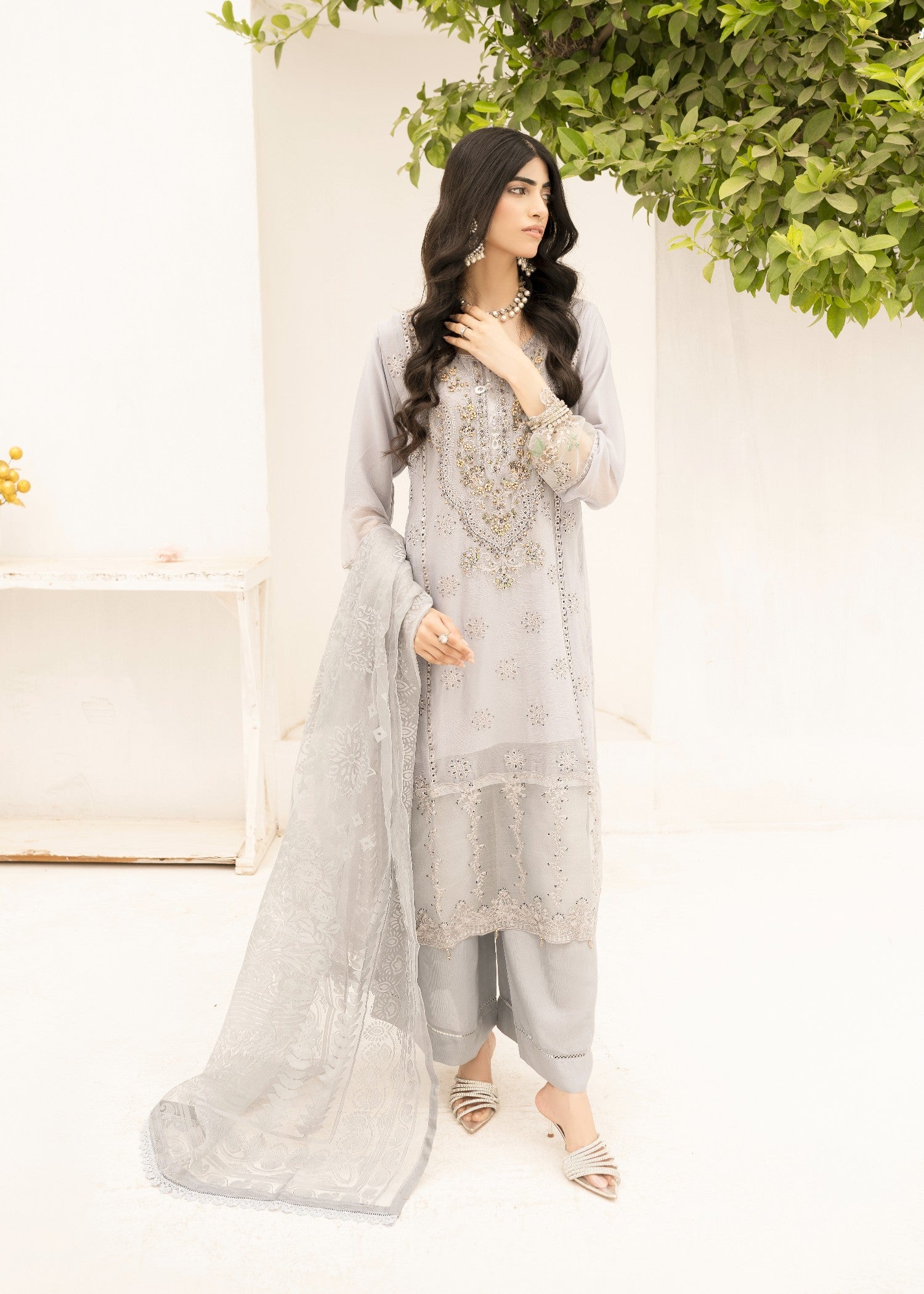 Pehnawa By Bin Akram’s Grey Glamor | Chiffon Women 3pcs