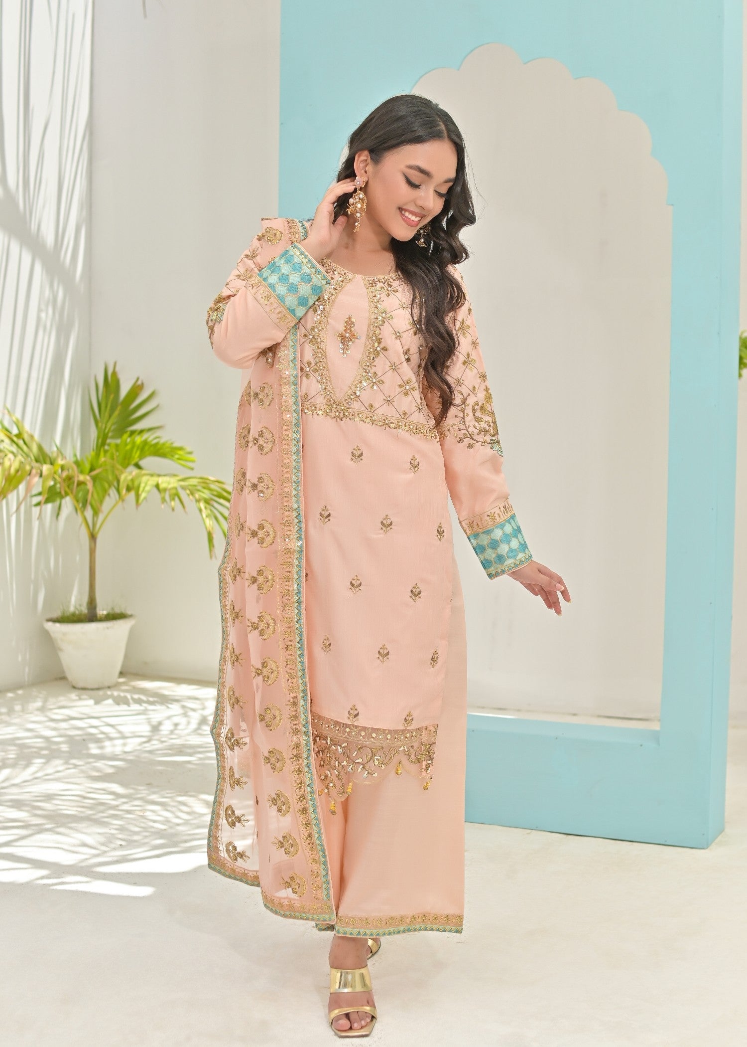 Qasim Anwer By Chandni Bridals BANOU (PEACH) Women 3pcs