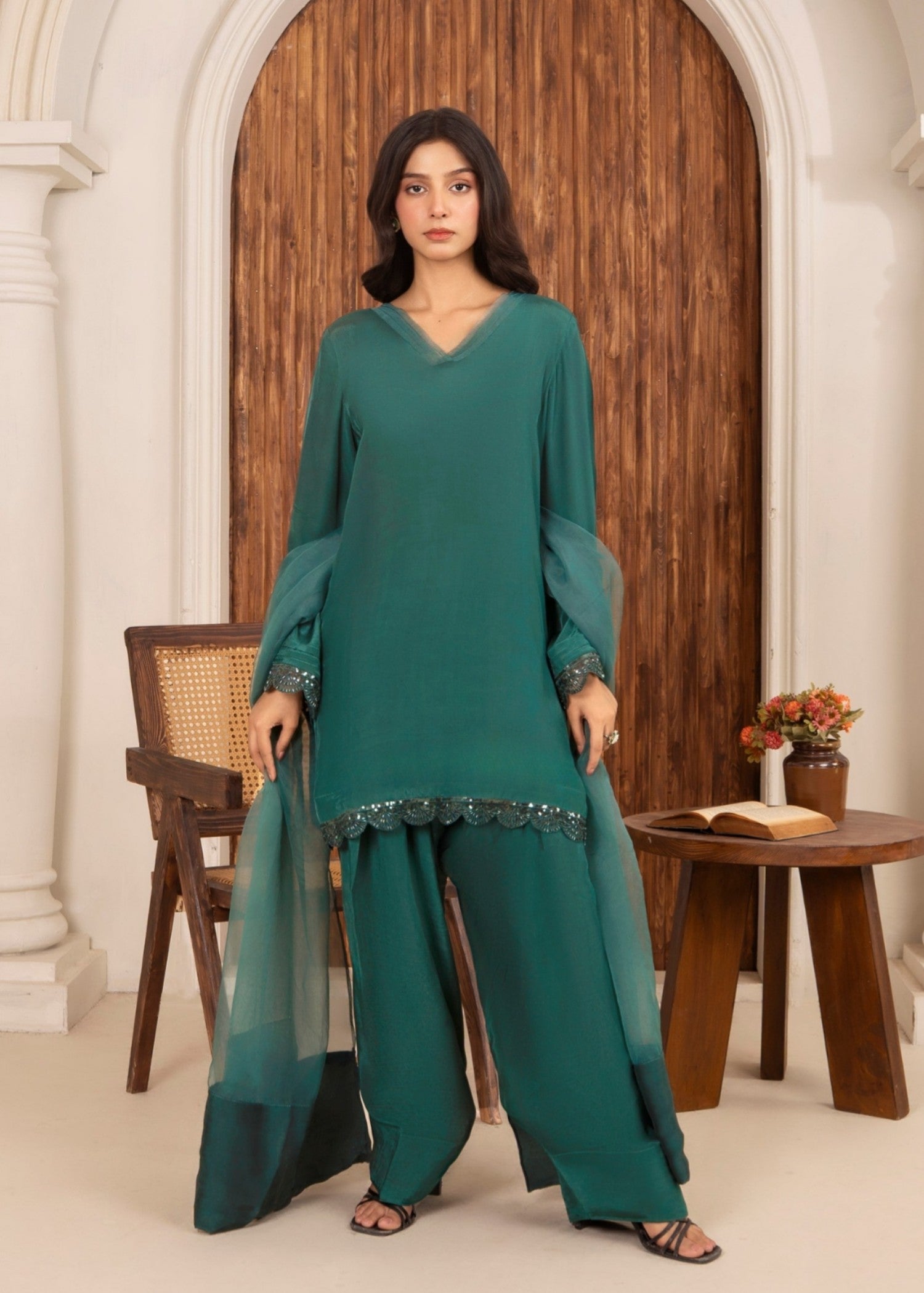 Ray Online Store Emerald Green Farshi Shalwar Set Women 3pcs