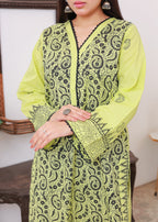 Green Block print Stitched Kurti lime Women 1pcs