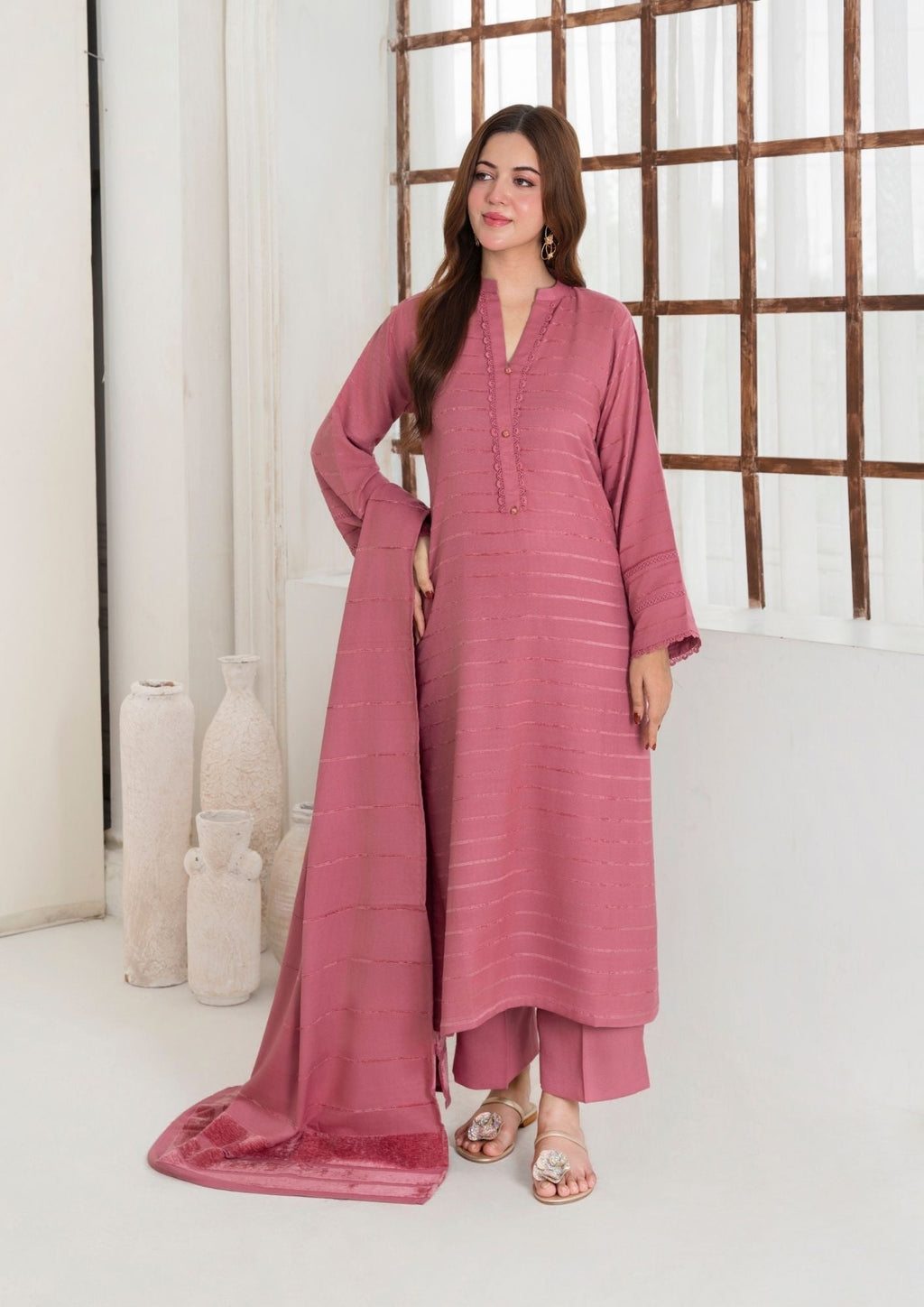 Yolo Pret Alpine Velvet Shirt with Velvet Border Shawl and Plain Trouser AML W25 0012 Women 3pcs