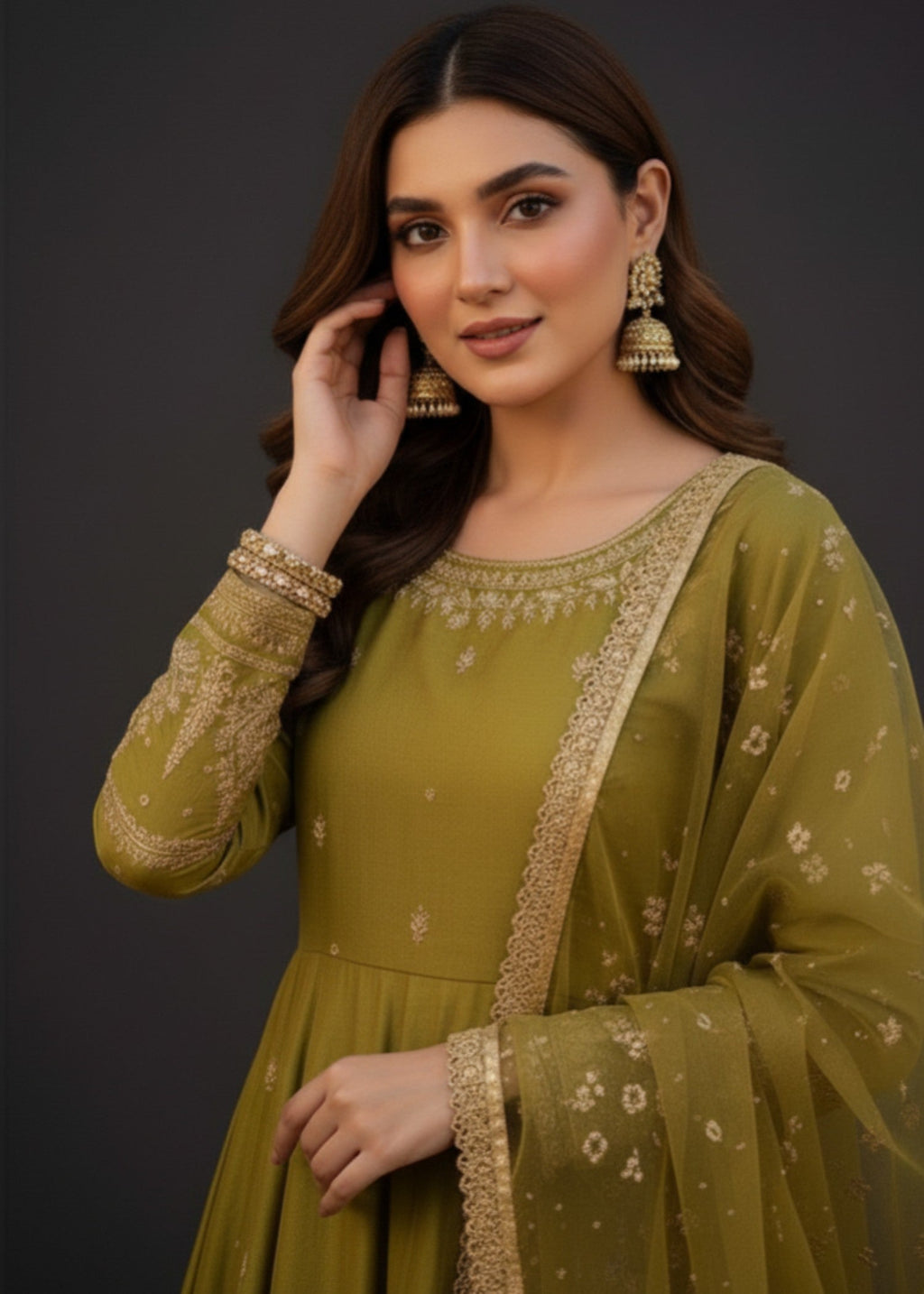 Pehnawa By Bin Akram’s Olive Bloom | Kattan Silk Maxi Women 3pcs