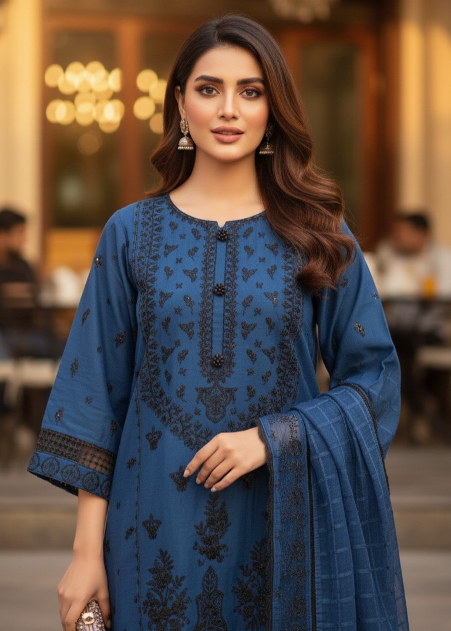 MMG Garments SADA E NAZAKAT| PREMIUM COTTON KURTA SET OCEAN BLUE MMG 982 Women 3pcs